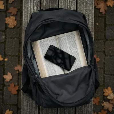 Bible in Student Backpack on Campus