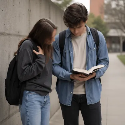 Campus Students Sharing an Open Bible