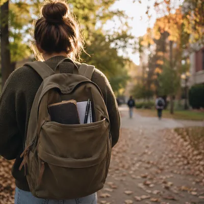 Bible in Backpack on College Pathway