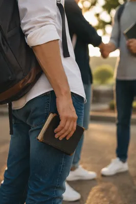 Student Carrying Bible on Campus