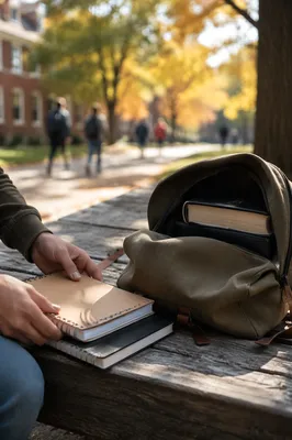 Bible in Backpack on Autumn Campus