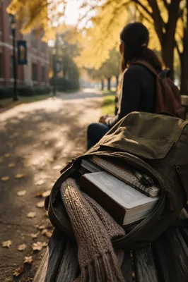 Bible in Student Backpack on Autumn Campus