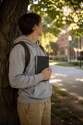 Campus Student Holding Bible Under Tree