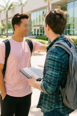 Campus Students with Bible and Backpack