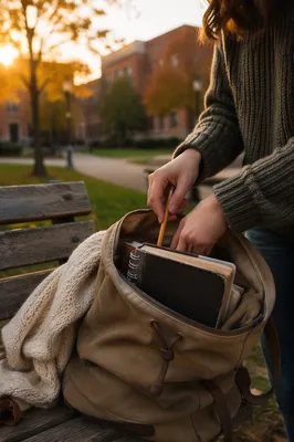 Bible in Backpack on Autumn Campus