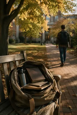 Bible in Backpack on Autumn Campus