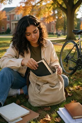 College Student With Bible on Campus Lawn