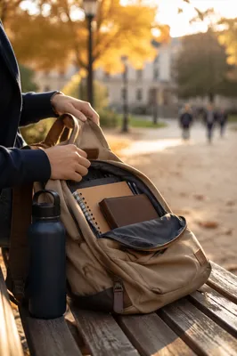 Bible in Backpack on Autumn Campus
