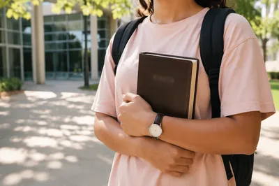 Student Holding Bible on Modern Campus