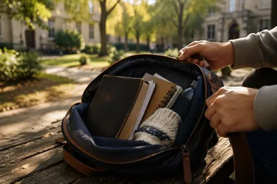 Bible in Backpack on College Campus