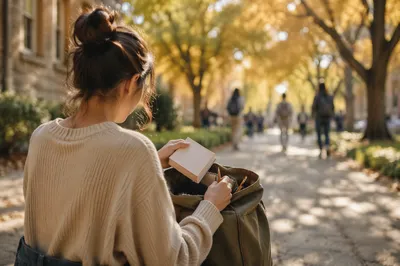 Student Packing Bible on Autumn Campus