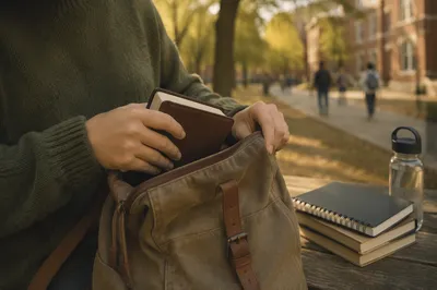 Bible in Backpack on College Campus