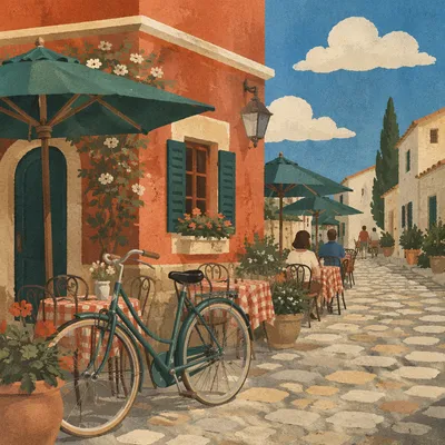 Sunny Cafe Morning with Vintage Bicycle