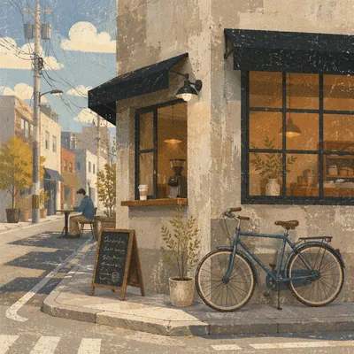 Sunny Morning Bicycle Outside Cozy Cafe