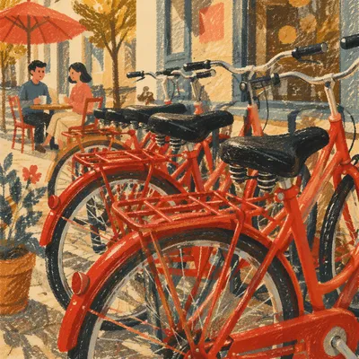 Red City Bicycles Outside Sunny Cafe