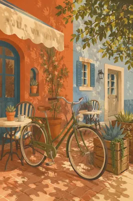 Sunny Cafe Morning with Vintage Bicycle