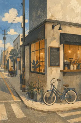Sunny Morning Bicycle Outside Neighborhood Cafe