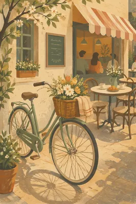 Sunny Morning Bicycle Outside Sidewalk Cafe