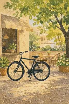 Sunny Morning Bicycle Outside Neighborhood Cafe