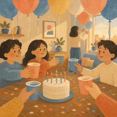 Cozy Birthday Celebration with Pastel Balloons