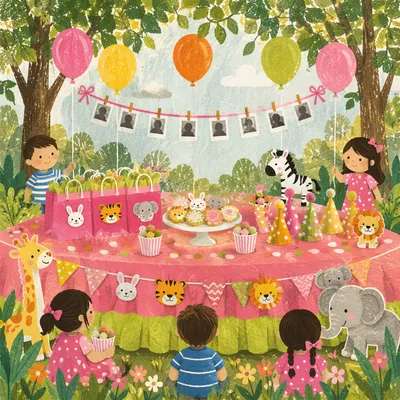 Colorful Backyard Birthday Party Celebration Scene