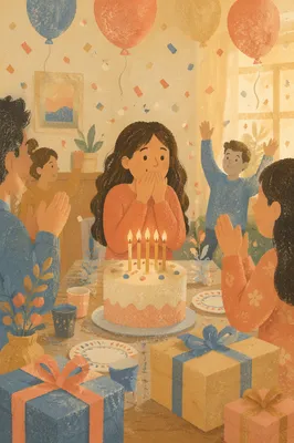 Cozy Birthday Celebration with Balloons and Confetti