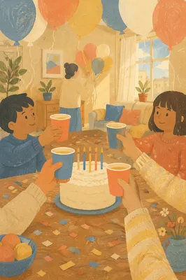 Cozy Birthday Celebration With Balloons and Confetti