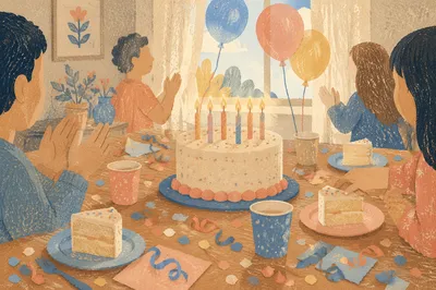 Cozy Birthday Celebration with Balloons and Confetti