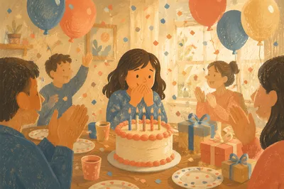 Cozy Birthday Celebration with Balloons and Confetti