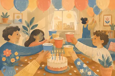 Cozy Birthday Celebration with Pastel Balloons