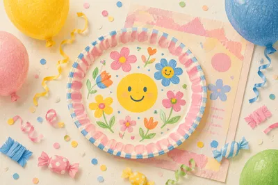 Cheerful Birthday Flat Lay with Pastel Balloons