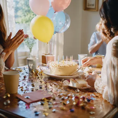 Cozy Birthday Celebration with Balloons and Confetti
