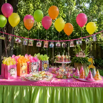 Colorful Backyard Birthday Party Dessert Table