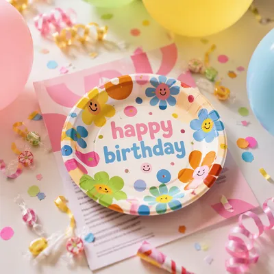 Cheerful Birthday Flat Lay with Pastel Balloons