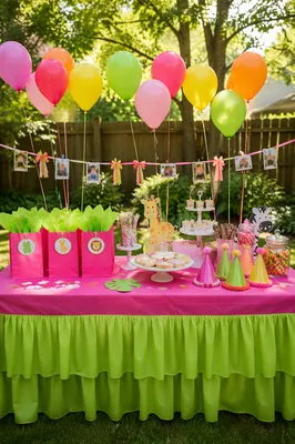Colorful Backyard Birthday Party Table Celebration