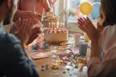Cozy Birthday Celebration with Balloons and Confetti
