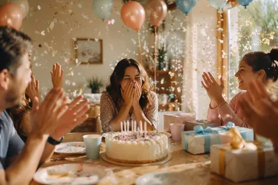 Cozy Birthday Celebration With Balloons and Confetti