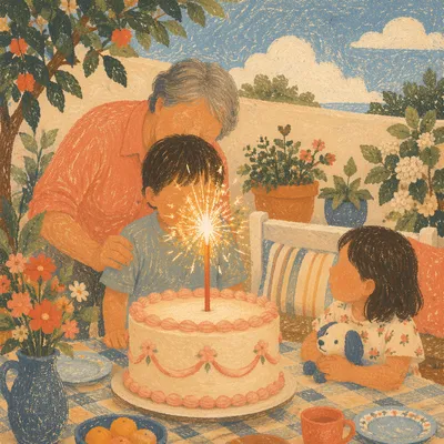 Family Birthday Celebration with Sparkler Cake