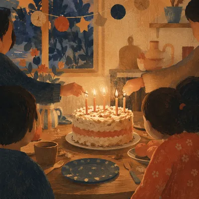 Cozy Family Birthday Cake Candle Celebration