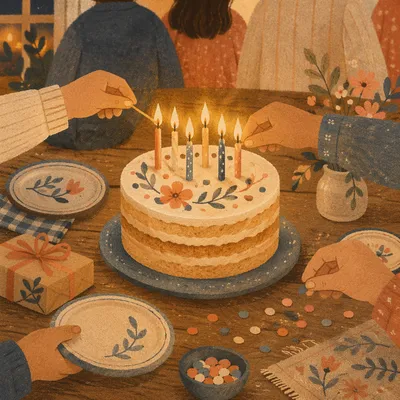 Cozy Family Birthday Cake Candle Celebration