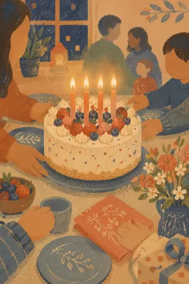 Warm Family Birthday Cake Candle Celebration
