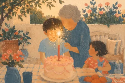 Family Birthday Celebration with Sparkler Cake