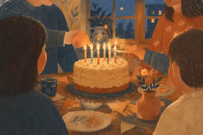 Cozy Family Birthday Cake Candle Celebration