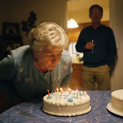 Cozy Family Birthday Cake Candle Moment