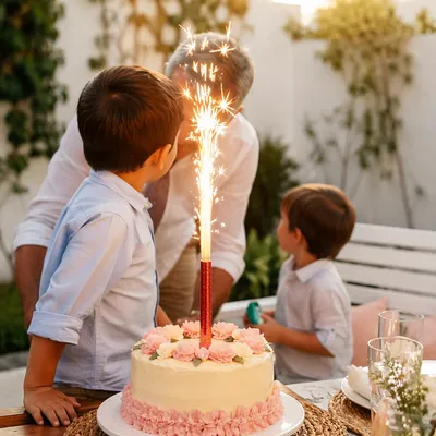 Family Birthday Celebration with Sparkler Cake