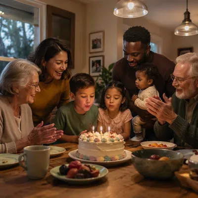 Family Gathering Around Birthday Cake Candles