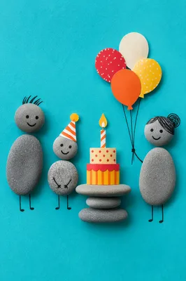 Whimsical Pebble Family Birthday Celebration Flat Lay