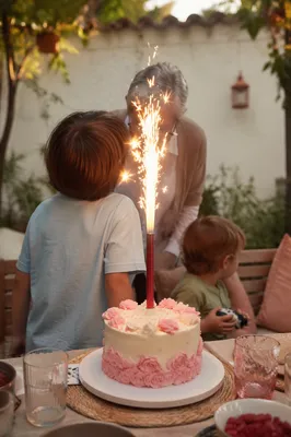 Family Birthday Celebration with Sparkler Cake