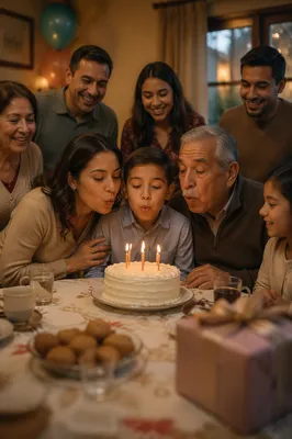 Family Birthday Celebration Around Candlelit Cake