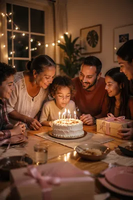 Family Birthday Celebration Around Candlelit Cake